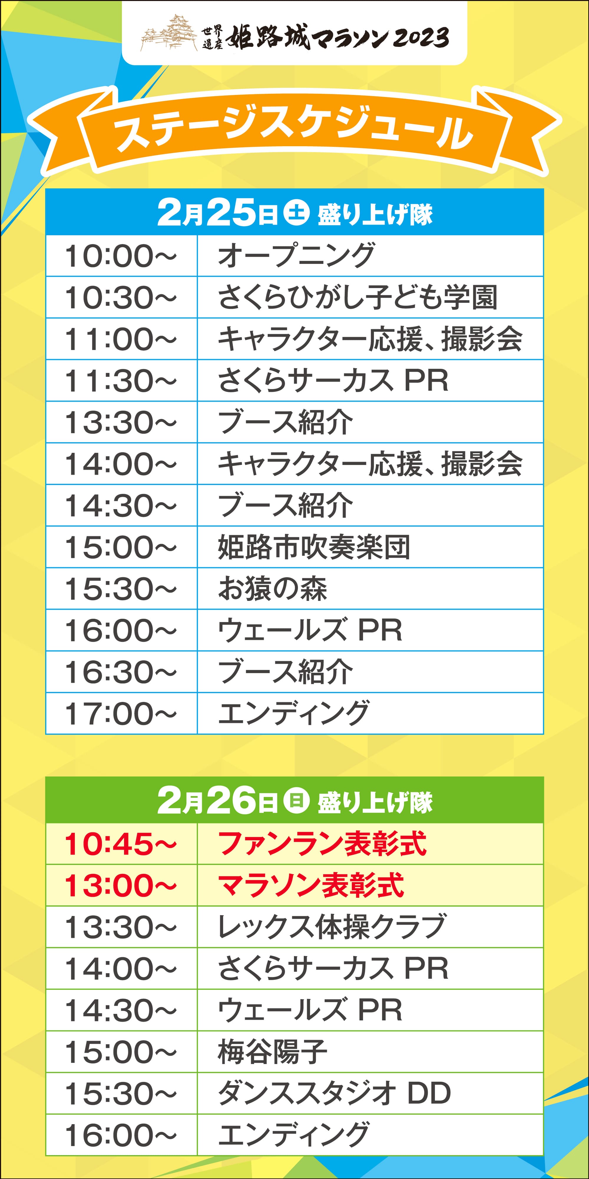 世界遺産姫路城マラソン祭 ステージスケジュール